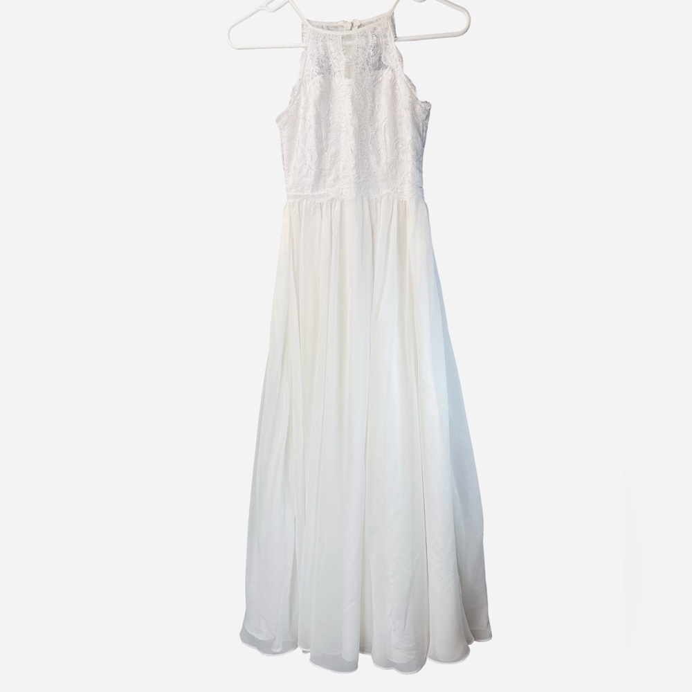 Azazie Elia Junior Bridesmaid Ivory Lace Formal Kids Dress Girl Size 6